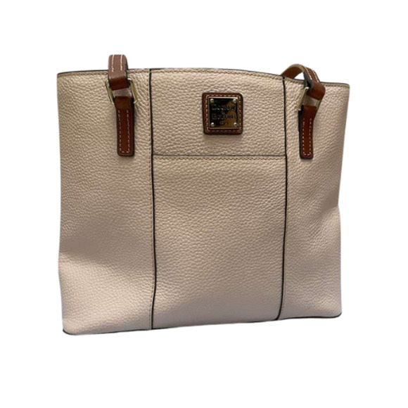 Dooney & Bourke Blush Pink Pebble Leather Tote Shoulder Bag Purse Tan Handles - Picture 9 of 12